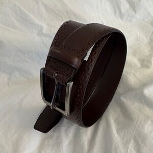 Men's Brown Leather Dress Belt Textured with Buckle